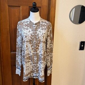 Tory Burch Tan and White Patterned Fabric Button Down Shirt Size 12